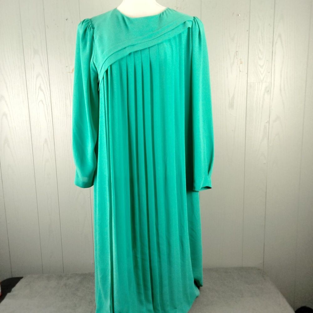 Vintage 70s Susan Howard of California Dress XL Green‎ Pleated Asymmetrical